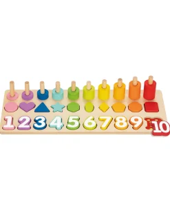 Abaco Impilabile Numerico in Legno - 44,9 x 17,6 x 10 cm - A Partire Dai 18 Mesi - Comprende 76 Pezzi