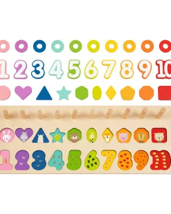 Abaco Impilabile Numerico in Legno - 44,9 x 17,6 x 10 cm - A Partire Dai 18 Mesi - Comprende 76 Pezzi
