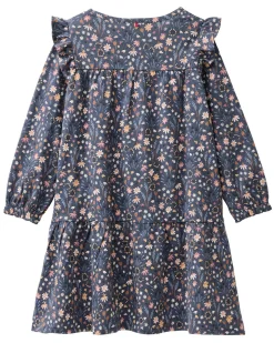 Abito Maniche Lunghe a Fiori - Blu - Cotone GOTS