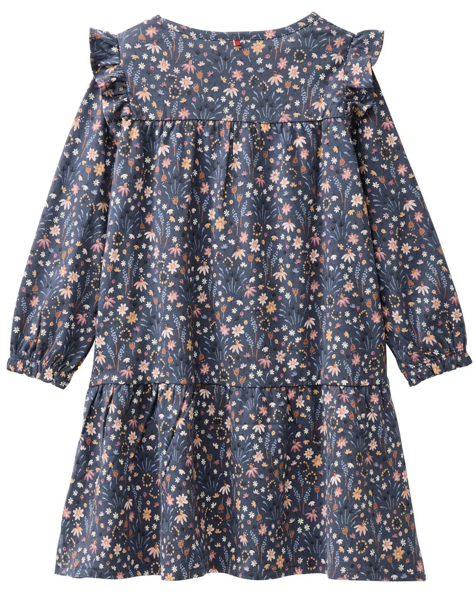 Abito Maniche Lunghe a Fiori - Blu - Cotone GOTS