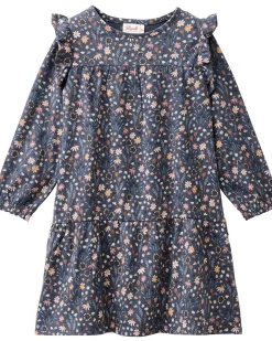 Abito Maniche Lunghe a Fiori - Blu - Cotone GOTS