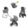Aptica System Quattro - Crystal Grey - Passeggino + Culla Standup + Seggiolino Auto Darwin Recline EVO + Telaio Litio