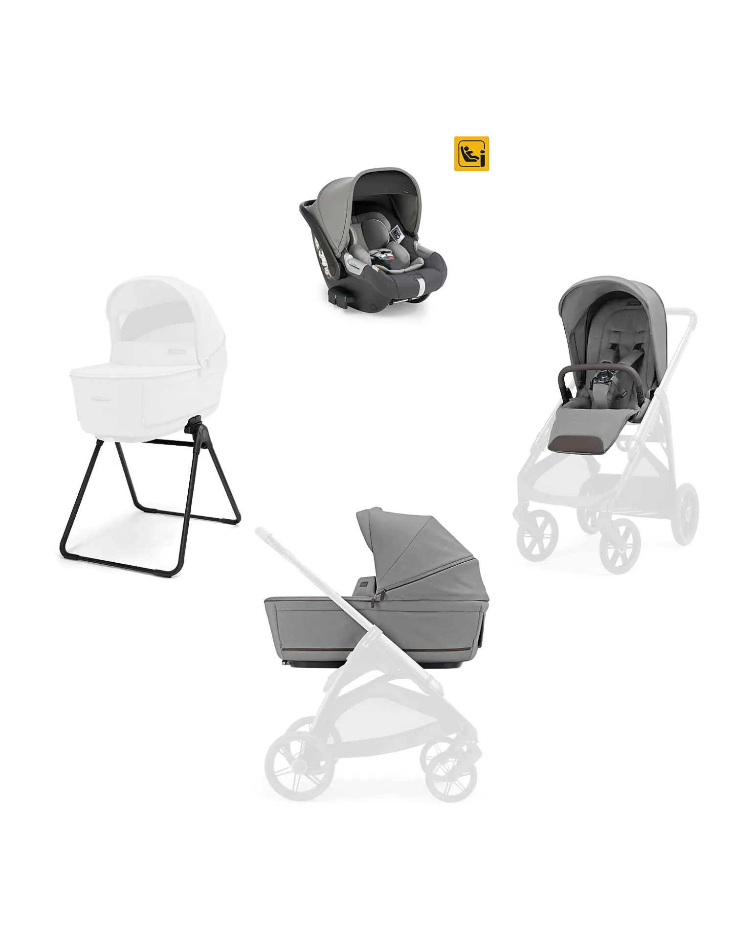 Aptica System Quattro - Crystal Grey- Seduta All Season + Culla Open Up + Standup + Seggiolino Auto Darwin