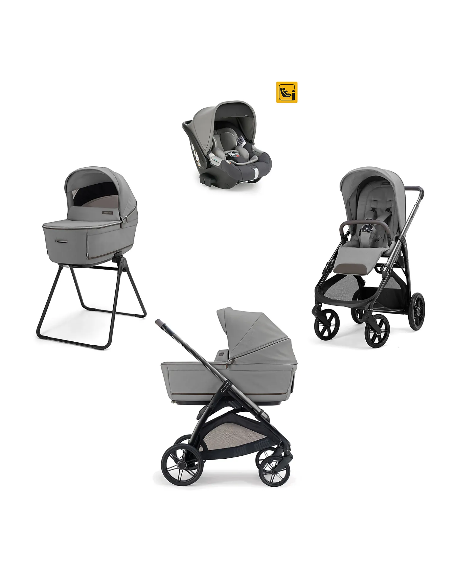 Aptica System Quattro - Crystal Grey - Seduta All Season + Culla Open Up + Standup + Seggiolino Auto Darwin + Telaio Litio
