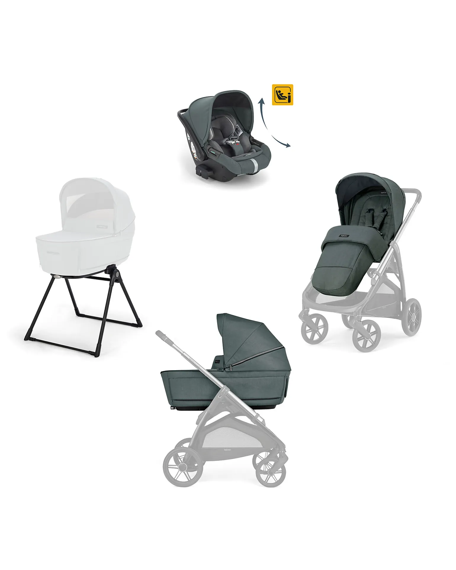 Aptica System Quattro - Emerald Green - Seduta All Season + Culla Open Up + Standup + Seggiolino Auto Darwin Recline