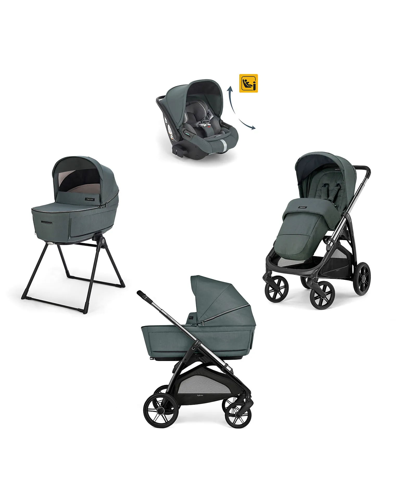 Aptica System Quattro - Emerald Green - Passeggino + Culla Standup + Seggiolino Auto Darwin Recline