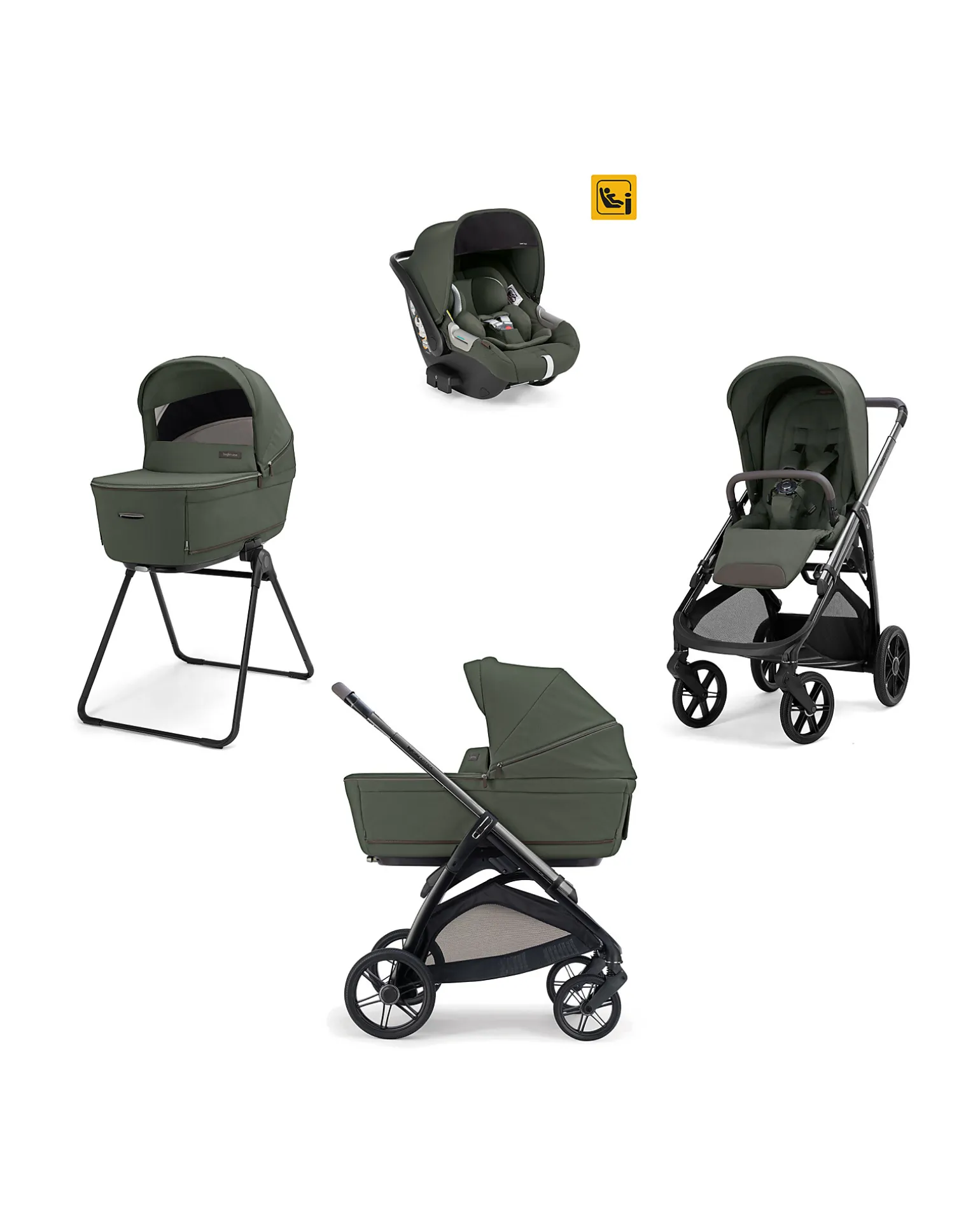 Aptica System Quattro - Ivy Green - Seduta All Season + Culla Open Up + Standup + Seggiolino Auto Darwin + Telaio Litio