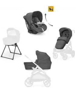 Aptica System Trio - Velvet Grey - Seduta Passeggino + Culla Standup + Seggiolino Auto Darwin Recline