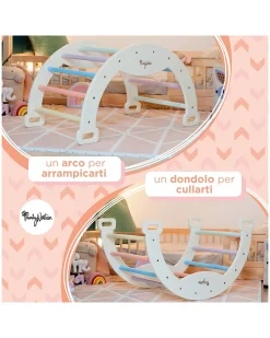 Arco Montessori Rainbow - Cotton Candy + Cuscino - Sviluppa Equilibrio e Agilità