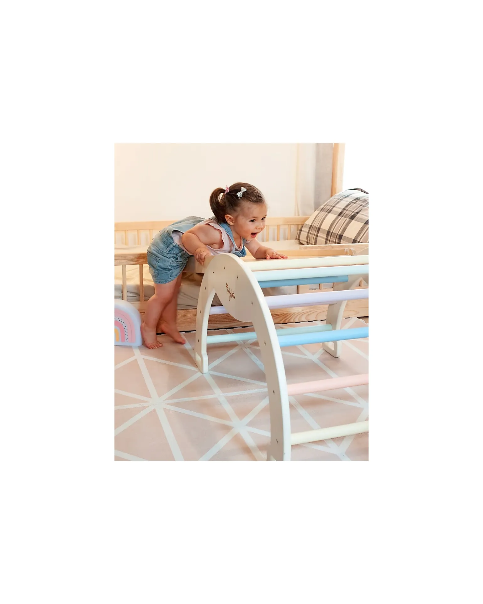 Arco Montessori Rainbow - Cotton Candy + Cuscino - Sviluppa Equilibrio e Agilità