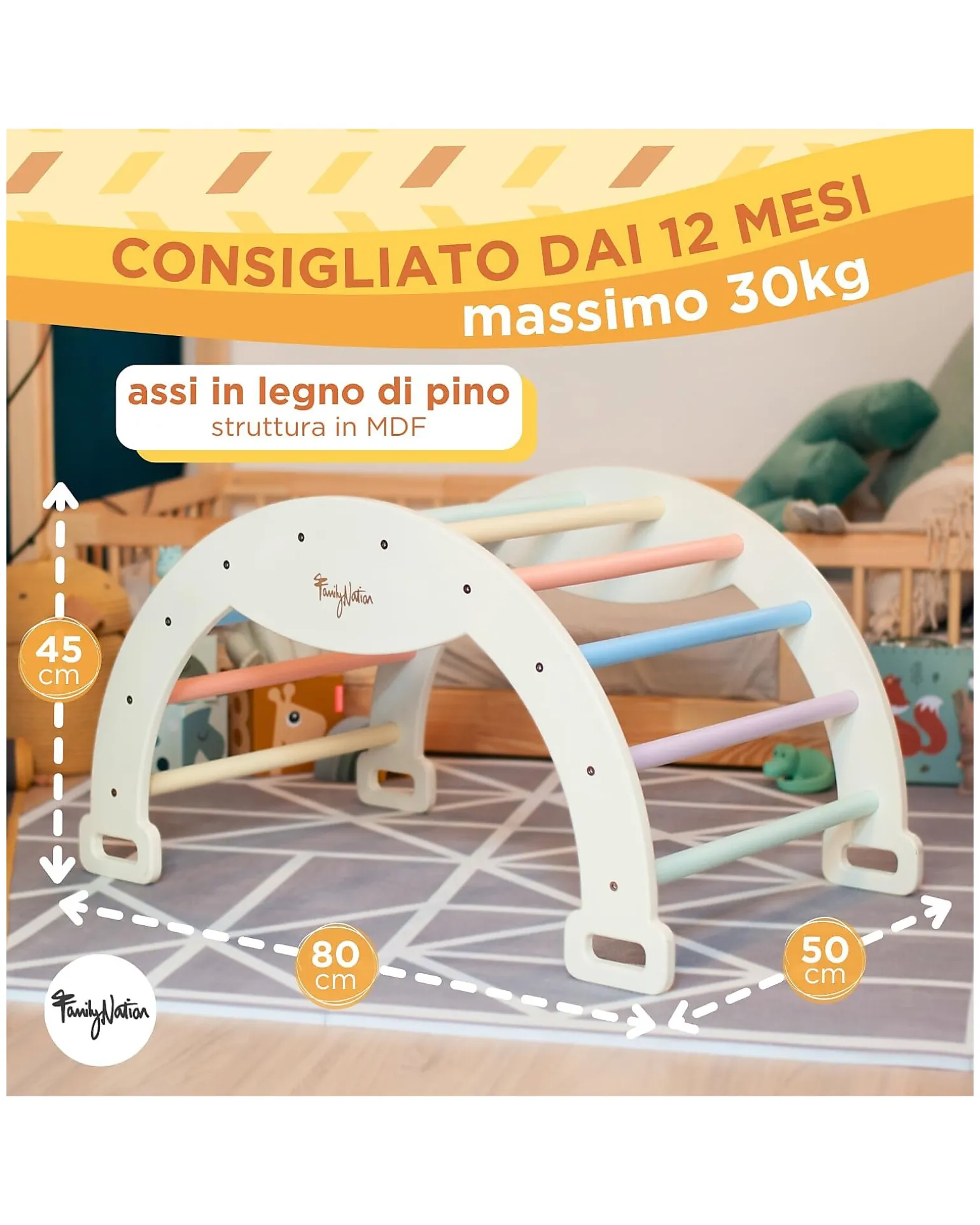 Arco Montessori Rainbow - Sunny Beach + Cuscino - Sviluppa Equilibrio e Agilità