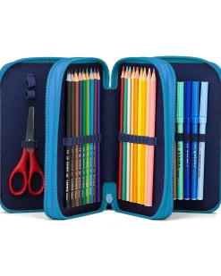 Astuccio Maxi Completo - 3 Zip e Tasca per Monete - Bearassic Garden - Blu