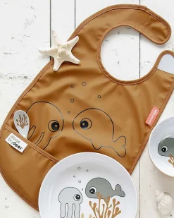 Bavaglino Impermeabile con Tasca Sea Friends - Mostarda - Chiusura con Velcro
