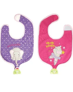 Bavaglino Reggiciuccio Reversibile, Elefante/Ippopotamo - 100% Cotone