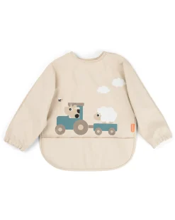 Bavaglio Impermeabile a Maniche Lunghe con Tasca - Tiny Farm - Sabbia - Certificato OEKO-TEX - 6m+
