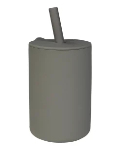 Bicchiere con Cannuccia - Grigio Olivastro - Silicone