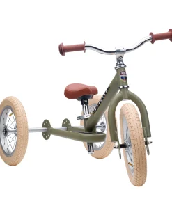Bici 2 in 1 Verde Vintage Opaco + Kit Terza Ruota per Convertirla in Triciclo