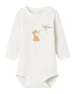 Body a Stampa e a Maniche Lunghe - Cloud Dancer - Cotone Bio