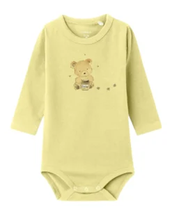 Body a Stampa e a Maniche Lunghe - Giallo Chardonnay - Cotone Bio