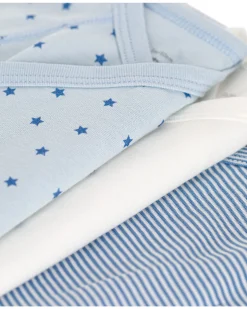 Body Kimono Manica Corta - Pacco da 3 - Bianco e Azzurro - Stelle e strisce - 100% Cotone