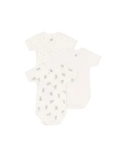 Body Kimono Manica Corta - Pacco da 3 - Bianco - Stelle/Conigli - 100% Cotone