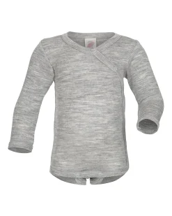 Body Kimono Manica Lunga con Automatici - Grigio - Lana Vergine e Seta -Certificato GOTS
