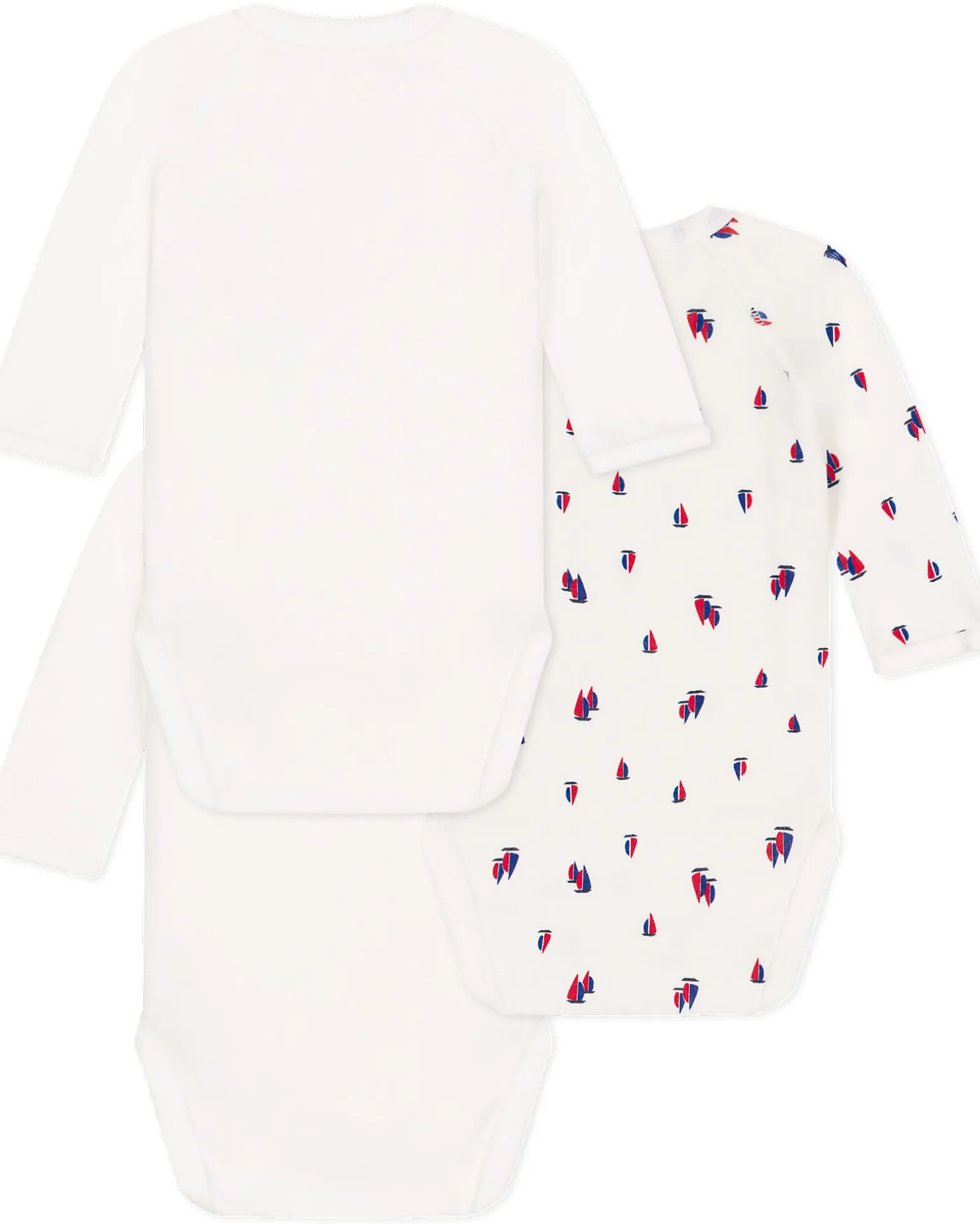 Body Kimono Manica Lunga - Pacco da 3 - Bianco - Barche a Vela - 100% Cotone Bio