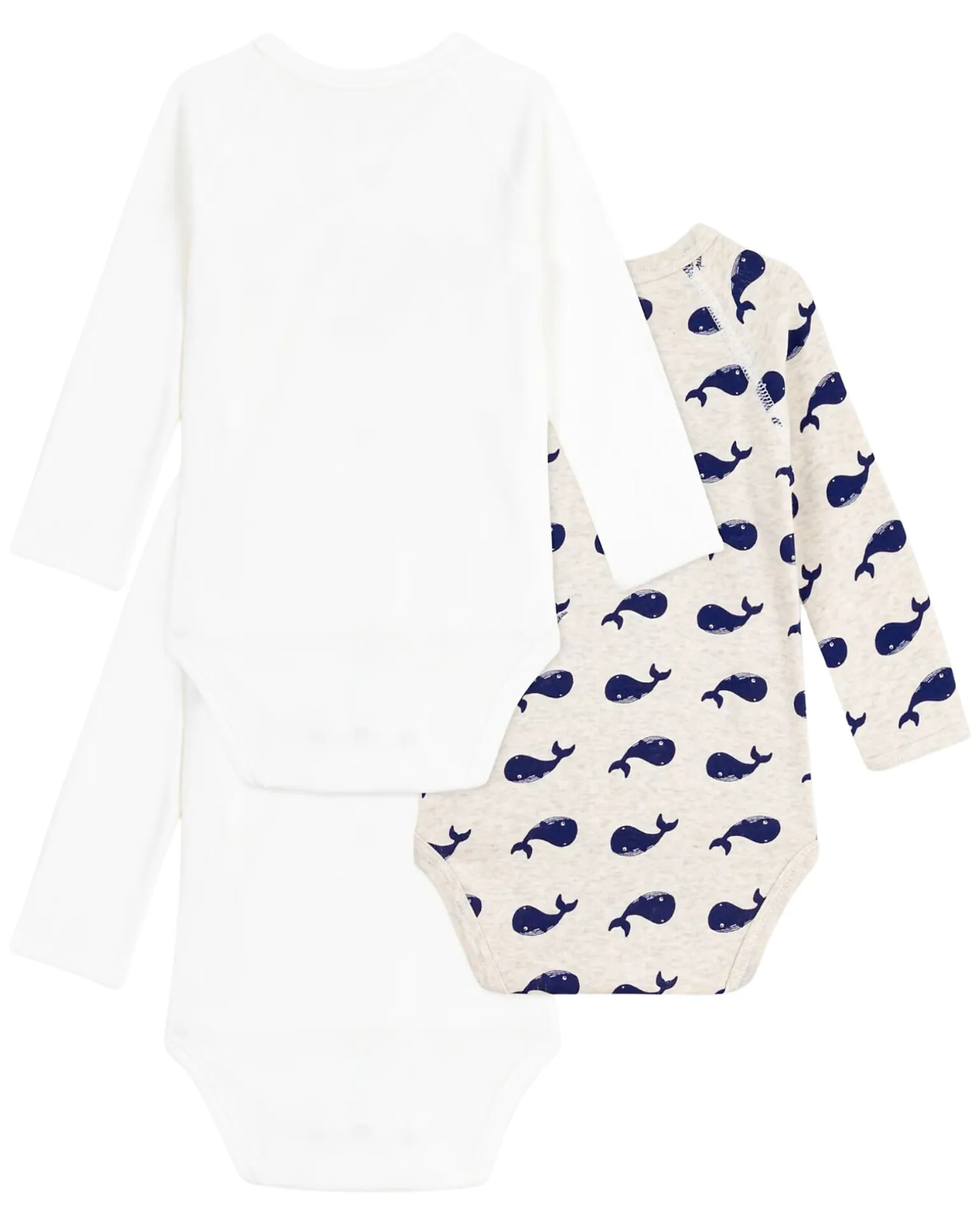 Body Kimono Manica Lunga - Pacco da 3 - Bianco - Balene - 100% Cotone Bio