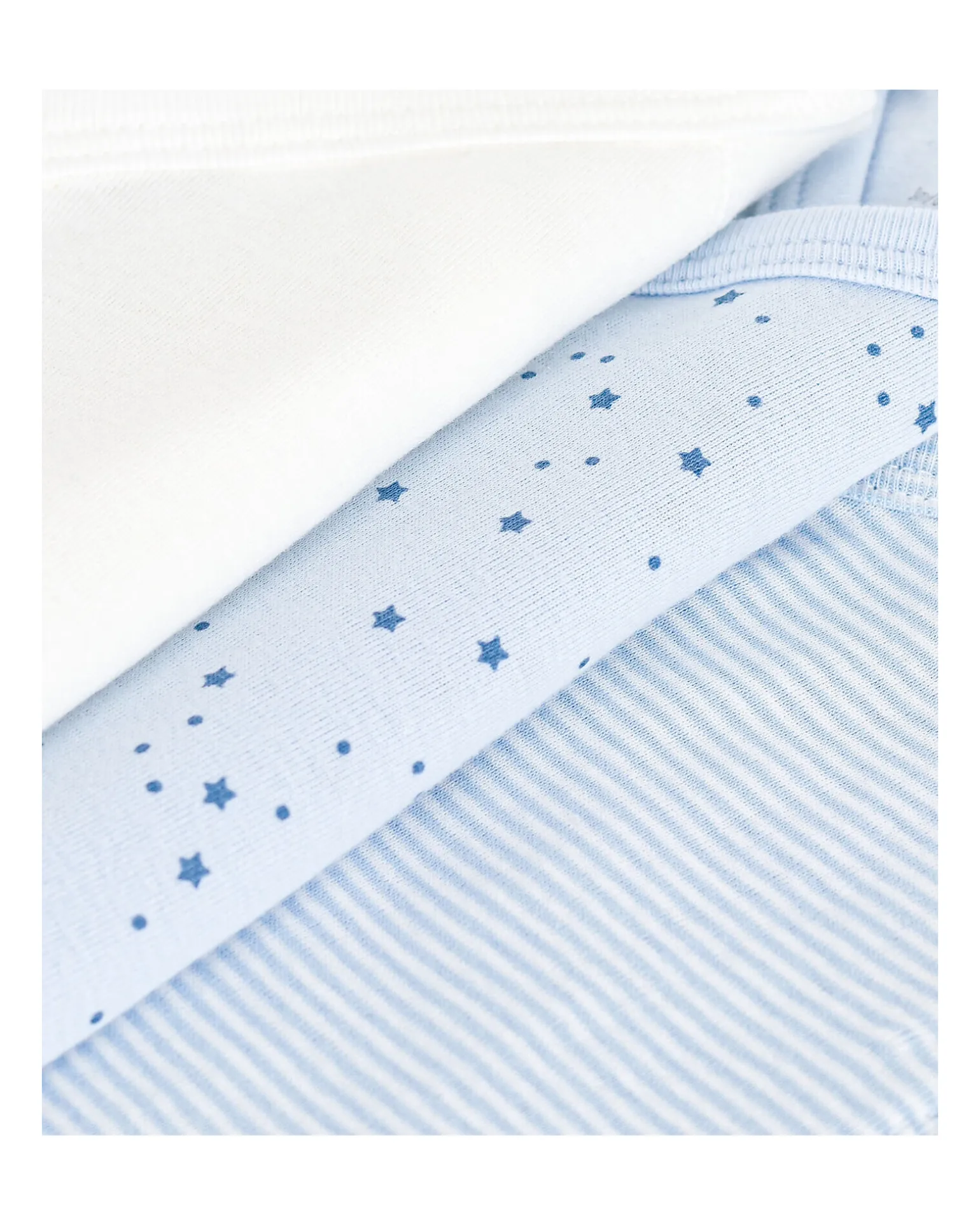 Body Kimono Manica Lunga - Pacco da 3 - Bianco e Azzurro - Stelle e Righe - 100% Cotone Bio