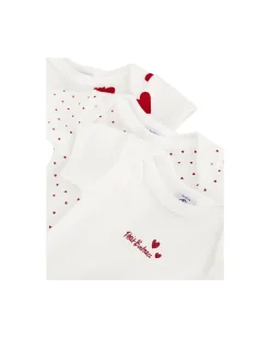 Body Manica Corta - Pacco da 3 - Bianco con fantasia a cuore/Bianco - 100 %Cotone