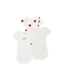 Body Manica Corta - Pacco da 3 - Bianco con fantasia a cuore/Bianco - 100 %Cotone