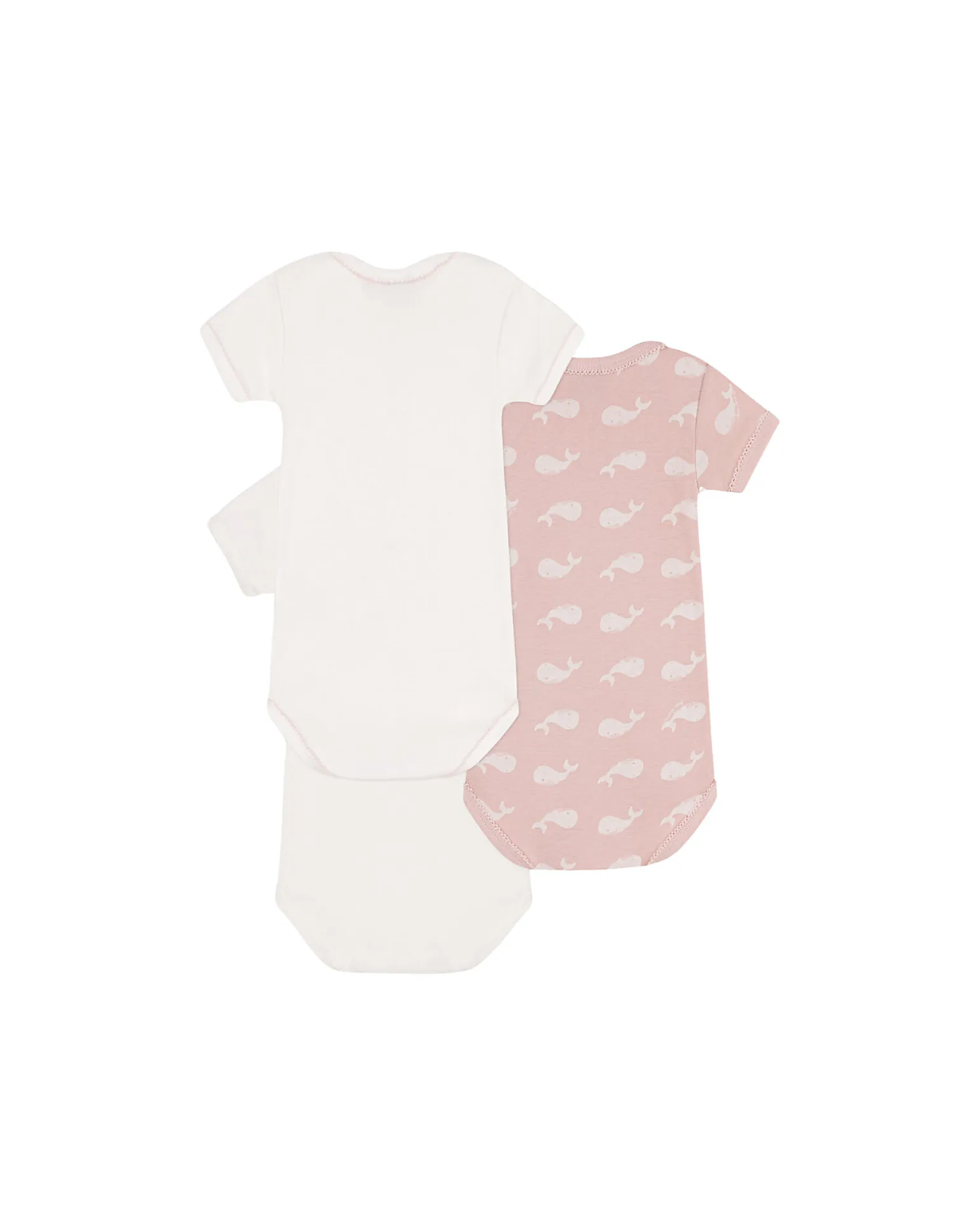 Body Manica Corta - Pacco da 3 - Bianco/Rosa con Balene - 100% Cotone Bio