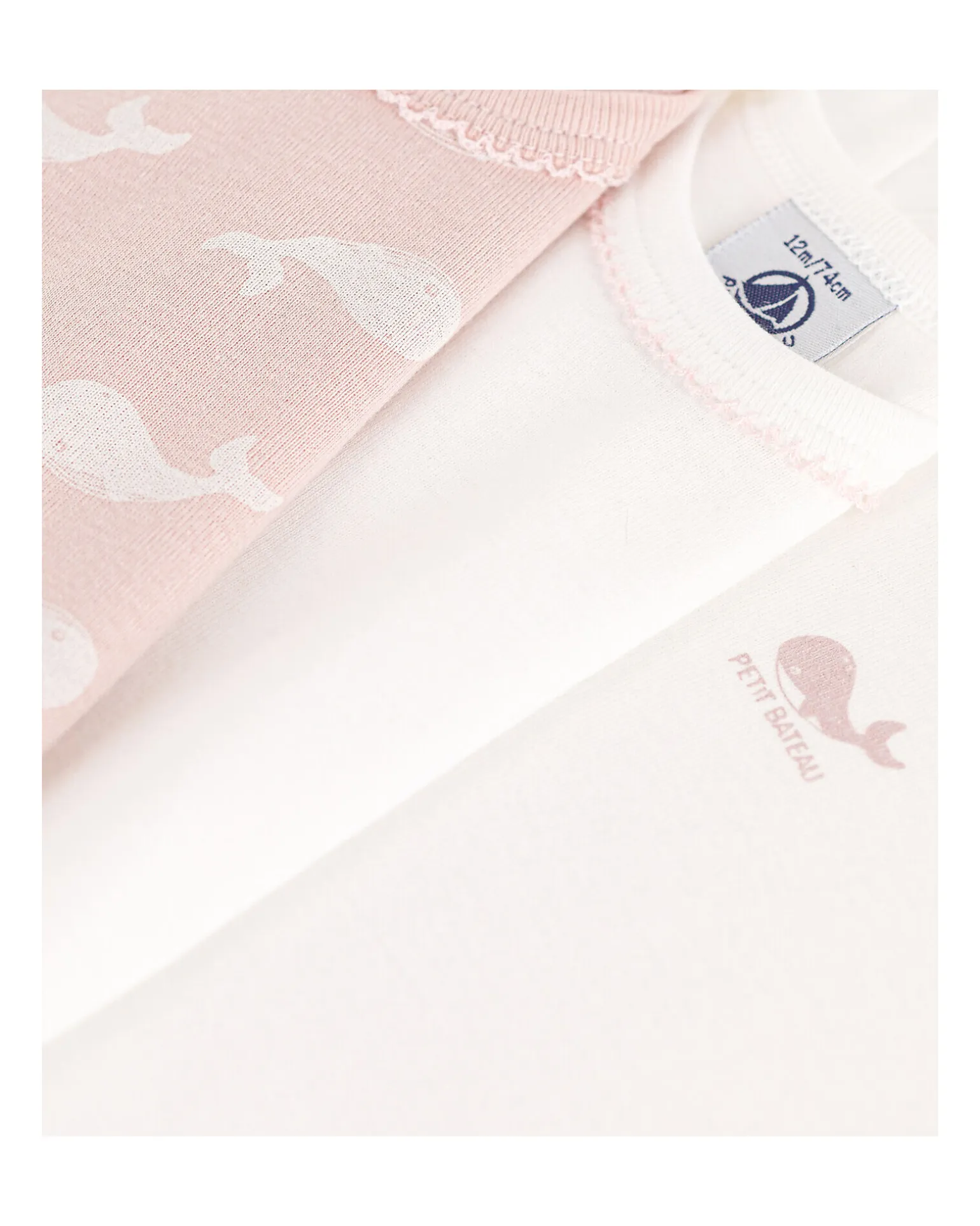 Body Manica Corta - Pacco da 3 - Bianco/Rosa con Balene - 100% Cotone Bio