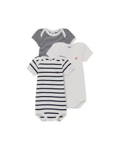 Body Manica Corta, Pacco da 3 - Millerighe Blu Navy/Bianco - 100% Cotone