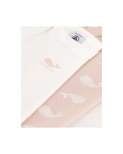 Body Manica Lunga Non Incrociato - Pacco da 3 - Bianco e Rosa - Balene - 100% Cotone Bio