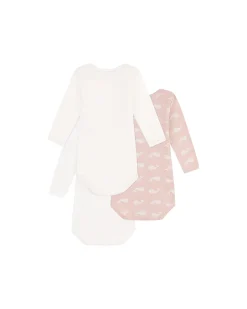 Body Manica Lunga Non Incrociato - Pacco da 3 - Bianco e Rosa - Balene - 100% Cotone Bio