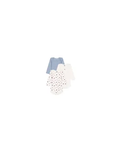 Body Manica Lunga - Pacco da 3 - Bianco/Azzurro - Barchette e Righe - 100% Cotone Bio