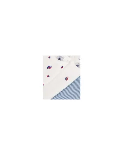 Body Manica Lunga - Pacco da 3 - Bianco/Azzurro - Barchette e Righe - 100% Cotone Bio