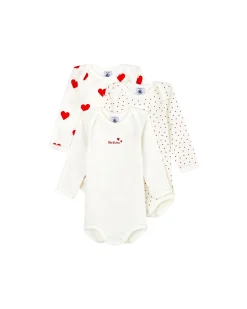Body Manica Lunga - Pacco da 3 - Bianco con fantasia a cuore/Bianco - 100 %Cotone