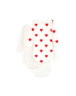 Body Manica Lunga - Pacco da 3 - Bianco con fantasia a cuore/Bianco - 100 %Cotone