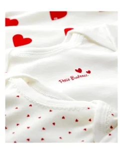 Body Manica Lunga - Pacco da 3 - Bianco con fantasia a cuore/Bianco - 100 %Cotone
