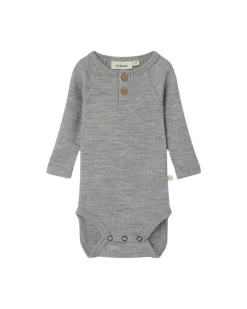 Body Maniche Lunghe a Costine - Grigio Melange - Cotone Bio