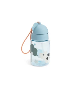 Borraccia Antigoccia con Cannuccia - Tiny Farm - Blu - Lavabile in Lavastoviglie