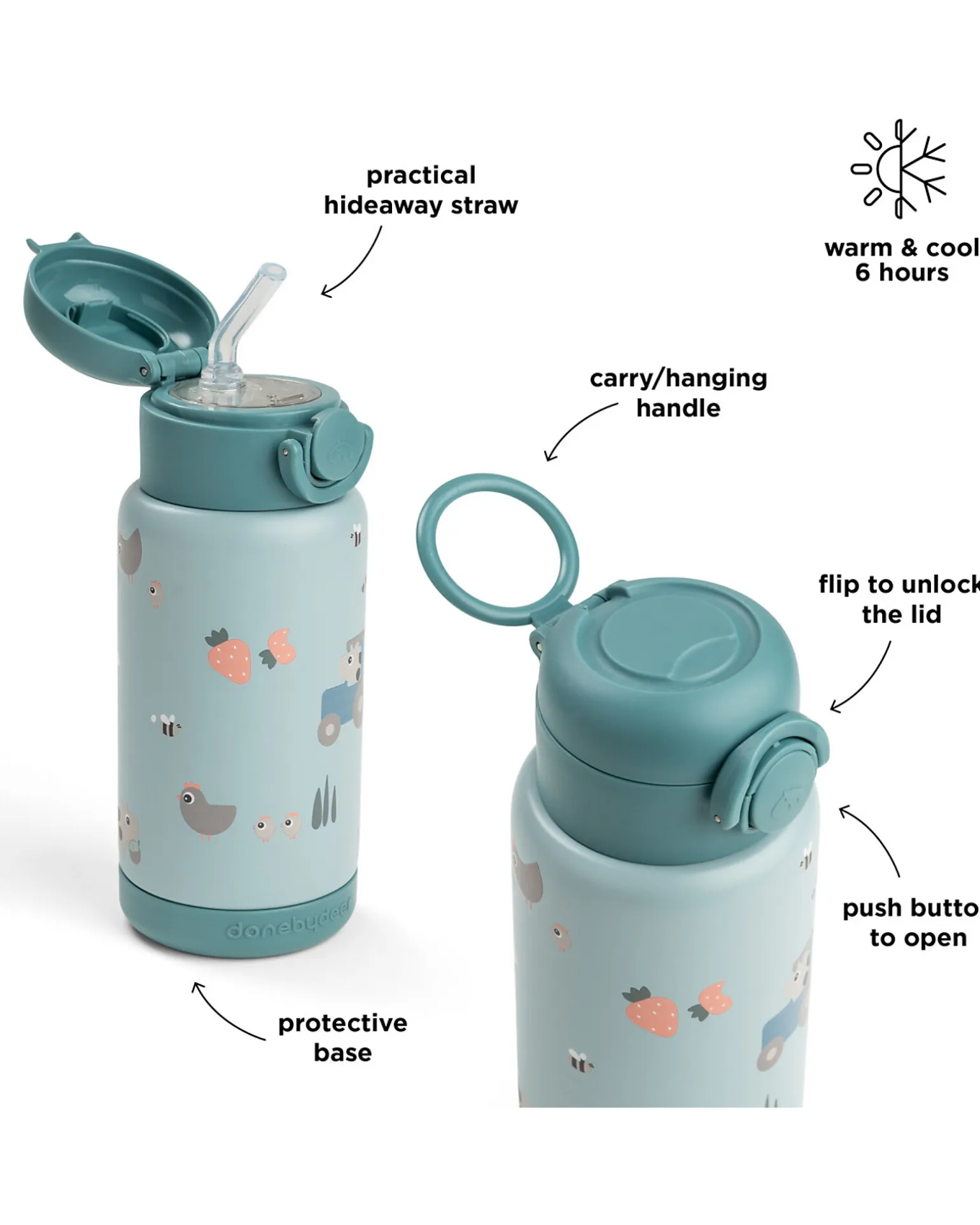 Borraccia Antigoccia Termica - Tiny Farm - Blu - 340 ml - 7,5 x 19 cm
