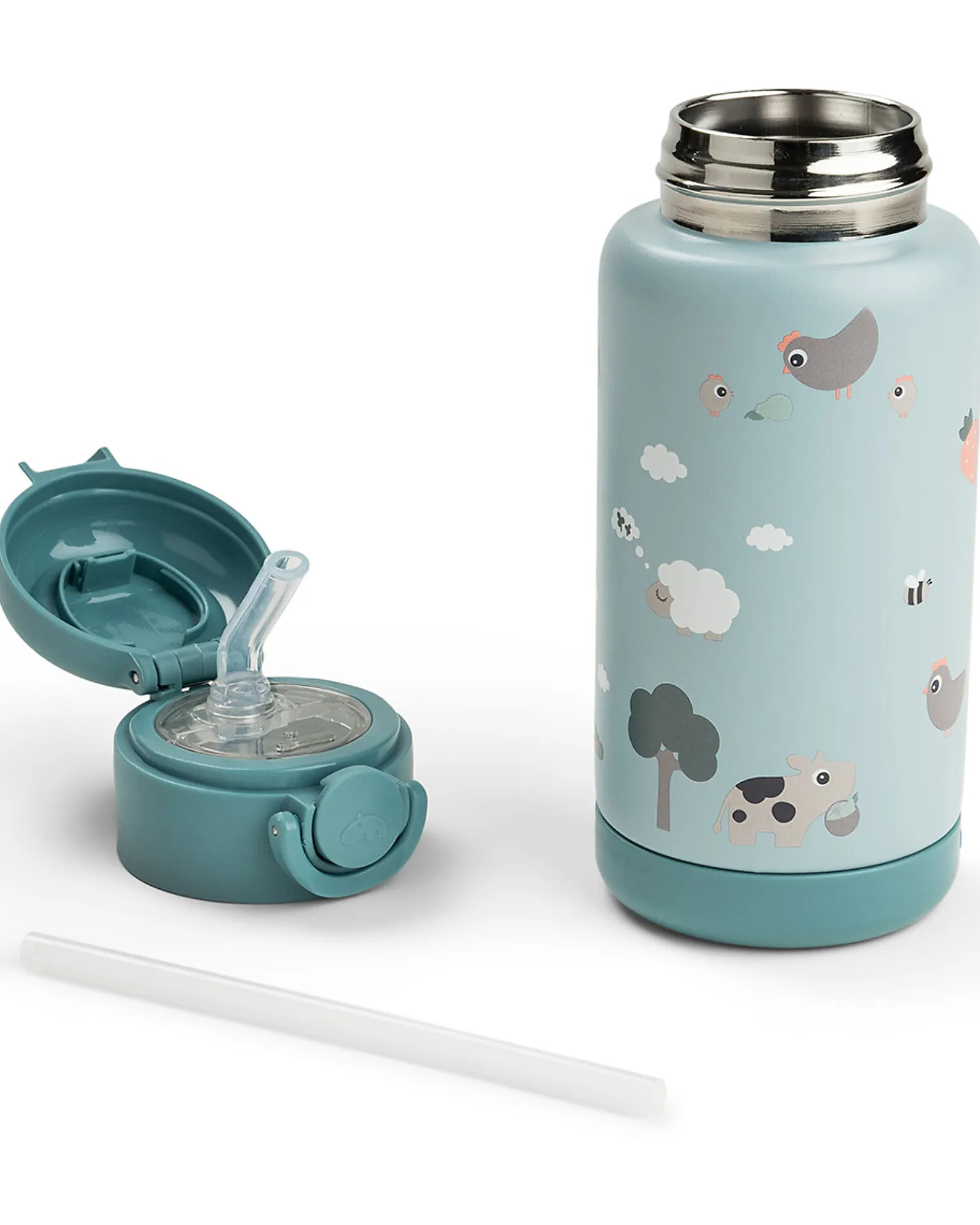 Borraccia Antigoccia Termica - Tiny Farm - Blu - 340 ml - 7,5 x 19 cm