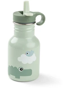 Borraccia in Metallo 350 ml - Playground - Verde - con Cannuccia a Scomparsa! - 12m+