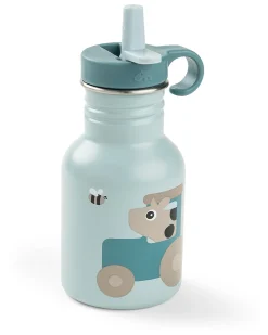Borraccia in Metallo 350 ml - Tiny Farm - Blu - con Cannuccia a Scomparsa! - 12m+