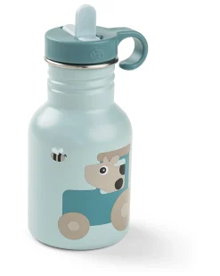 Borraccia in Metallo 350 ml - Tiny Farm - Blu - con Cannuccia a Scomparsa! - 12m+