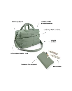 Borsa Cambio con Fasciatoio - Trapuntata - Verde - 24 L - Fatto con Bottiglie di Plastica Riciclata