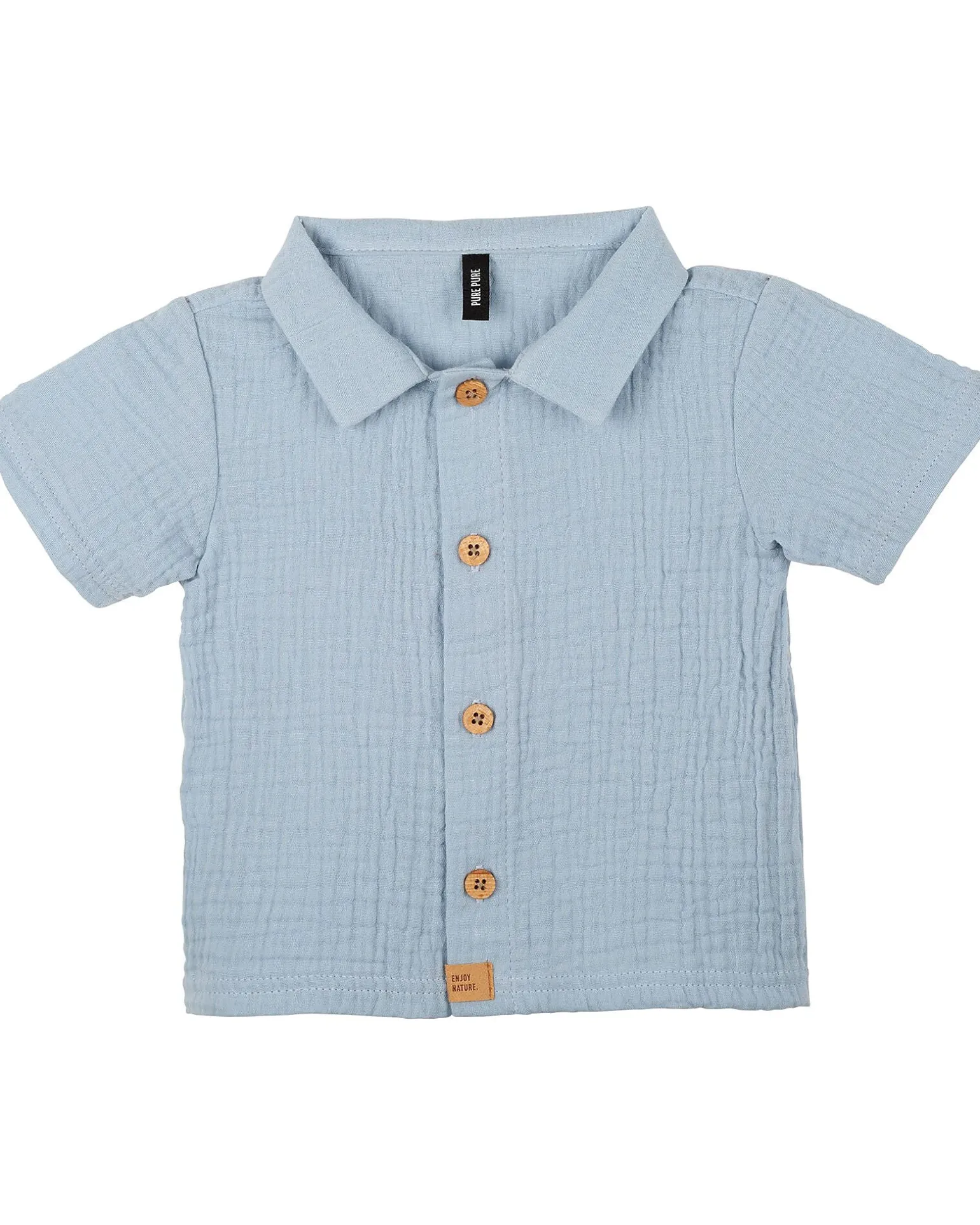 Camicia con Botton - Azzurro - 100% Cotone Bio Certificato GOTS